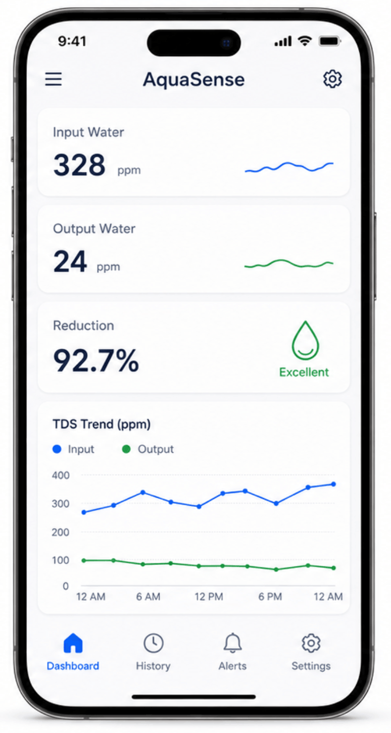 AquaSense mobile app dashboard